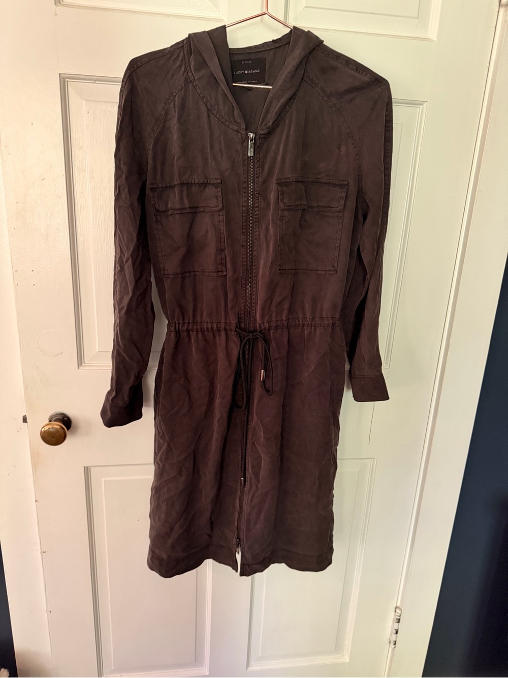 Lucky Brand Brown Zip-Front Hoodie Dress
